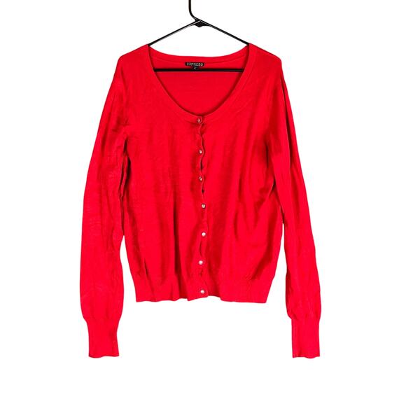 Express Womens Sweater Red Cardigan Diamond Button Front Long Sleeve Stretch XL - Picture 1 of 12